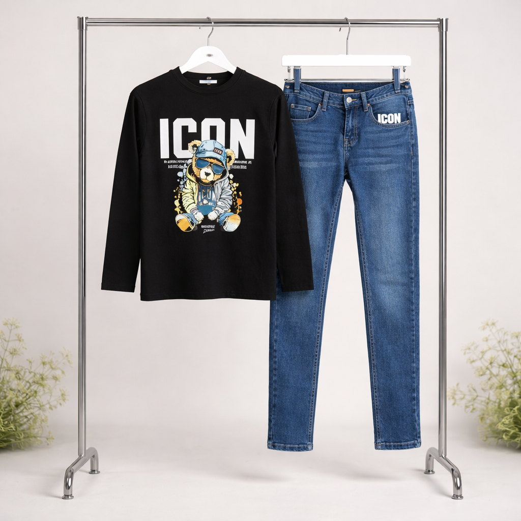 ICON longsleeve & spijkerbroek Bear Sitting
